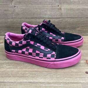 Vans Womens Old Skool Checkered Black Hot Pink Low Checkerboard Shoes Size 8